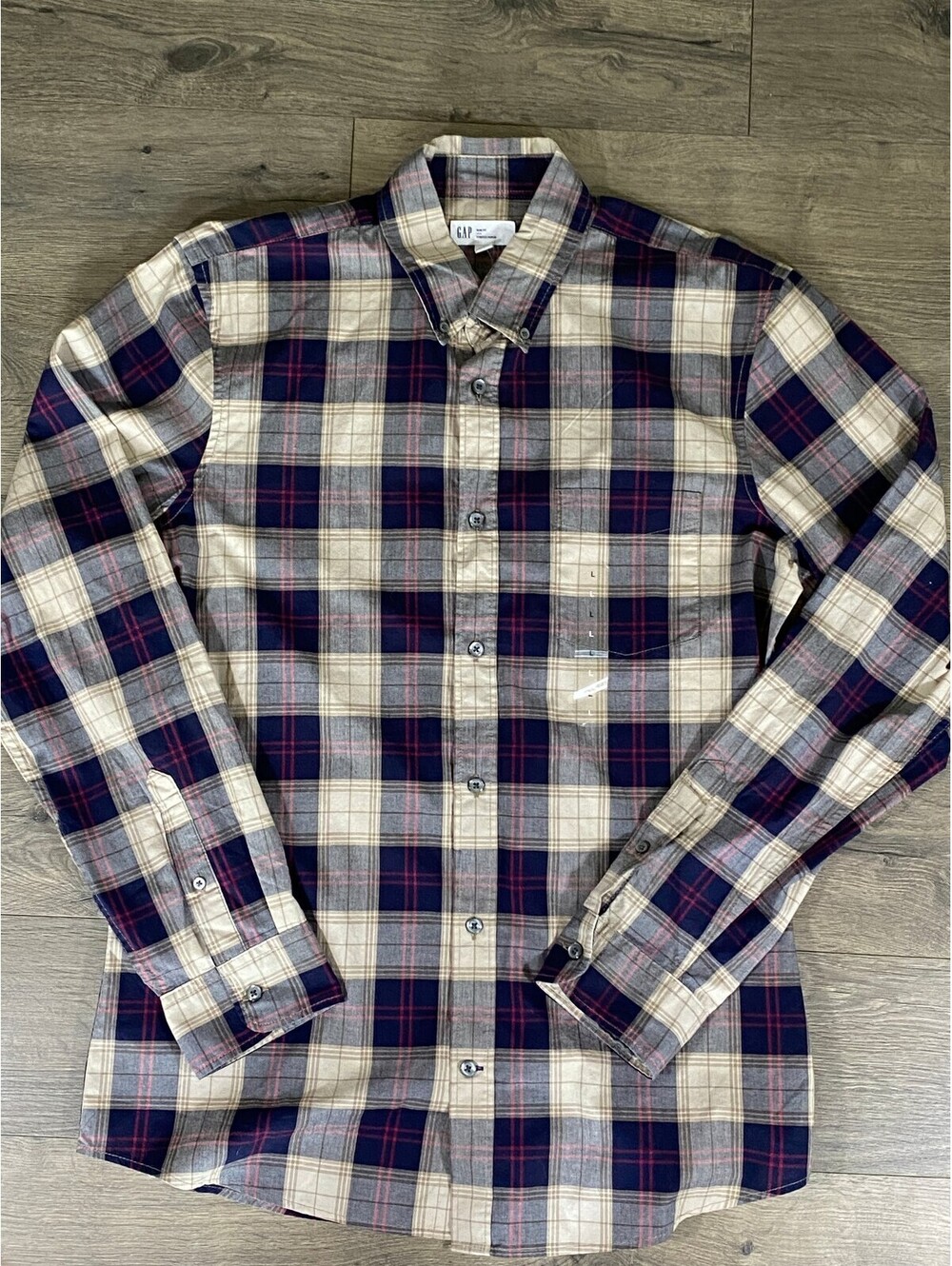 Gap Mens L NWT Slim Fit Stretch Poplin Plaid Button Down Shirt 2011